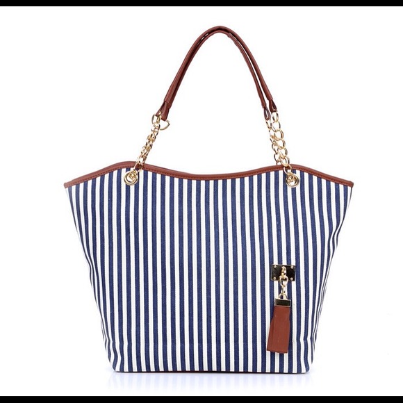 Women's Shoulder Bag Striped and Metallic Chains