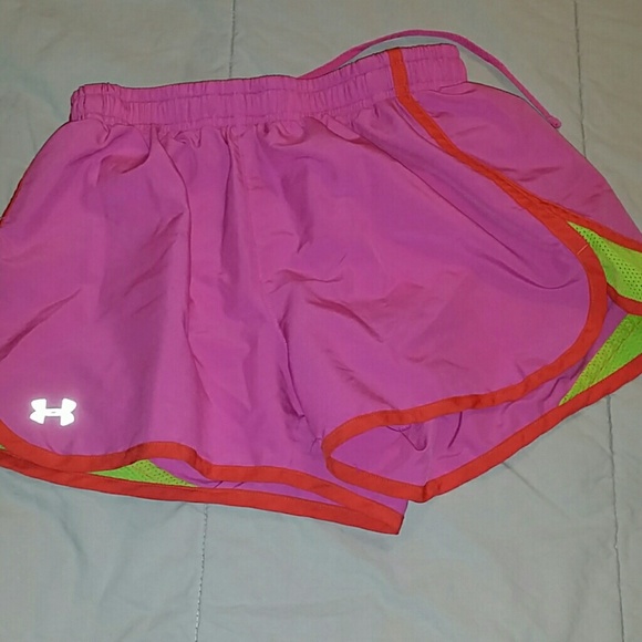 SOLD❌UA running shorts pink/lime green