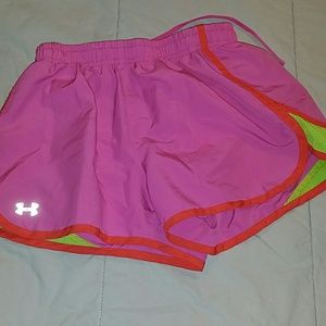 SOLD❌UA running shorts pink/lime green