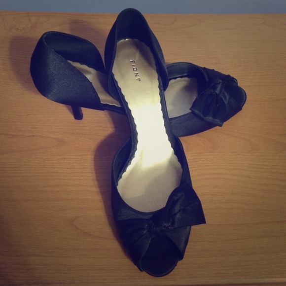 Black Satin Peep-Toe Sandal Heel