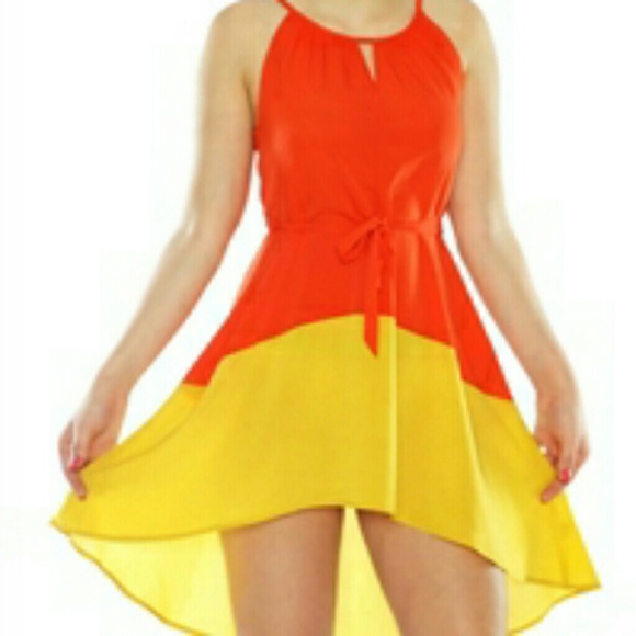48. Colorblock Belted Sleeveless Hi-Lo Dress - Picture 1 of 2