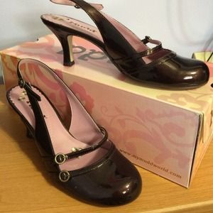Burgundy Slingback Kitten Heels