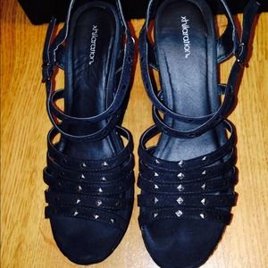 Black studded wedges