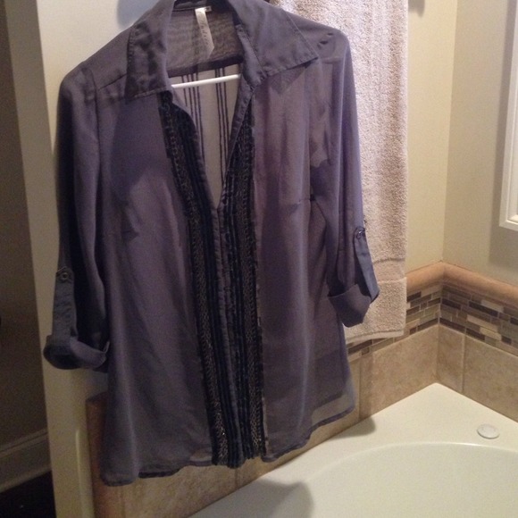 Sheer gray embellished top