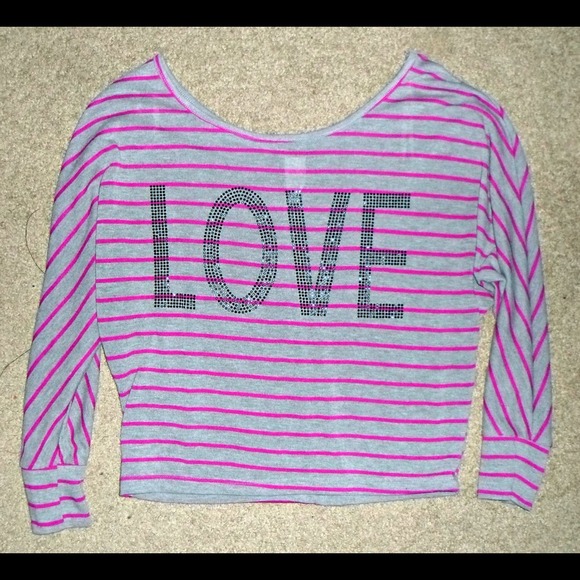 Pink & Grey Striped "Love" Shirt