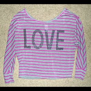 Pink & Grey Striped "Love" Shirt