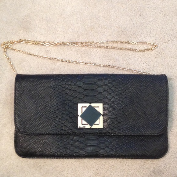 SOLD Black snakeskin (faux) clutch