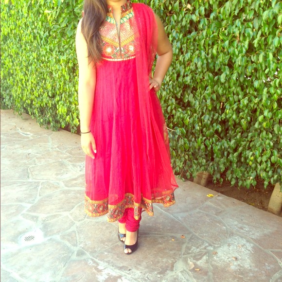 Beautiful Red Anarkali Suit - Indian Outfit