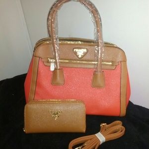 Handbag and wallet orange n camel