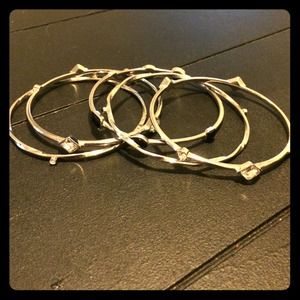 5 Silver Bangles with Black & Cubic Zirconia Gems