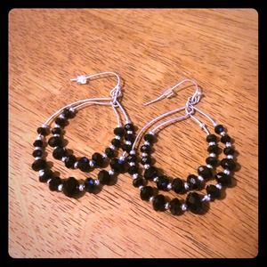 Hoop Earrings with Black & Silver Beads