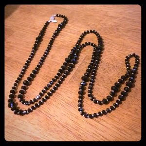 Long Black & Silver Beaded Necklace