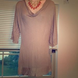 Light-knit camel cowl neck shirt