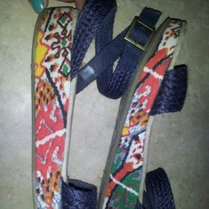 ON SALE! navy and tribal print sandal wedges