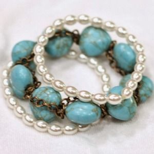 Premier Designs Turquoise and Pearl Set