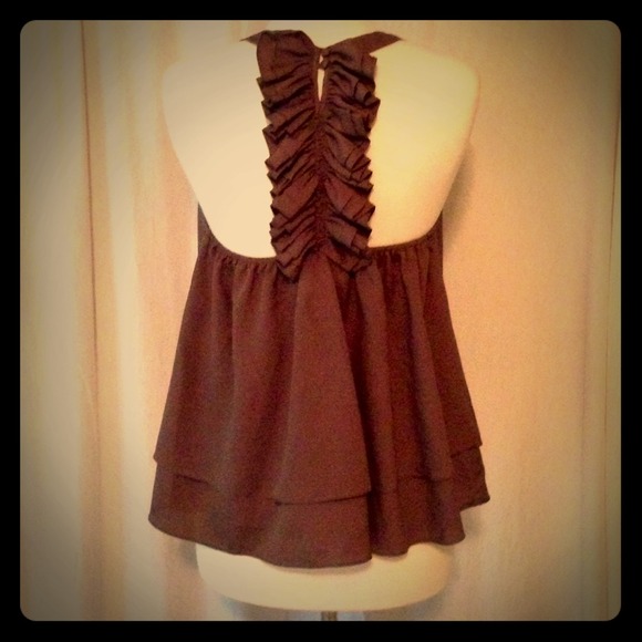Dark taupe ruffle back tank