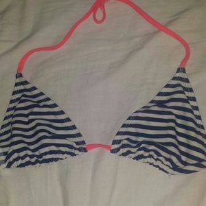 Triangle String Bikini Bathing Suit Top Blue Small