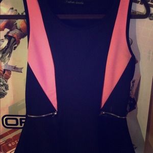 Pink and black peplum top