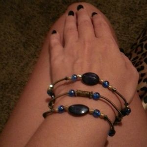 Blue/Gold beaded stretchy bracelets
