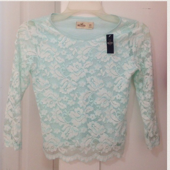 ⛔️SOLD⛔️Hollister Mint Lace Crop Top - Picture 2 of 3