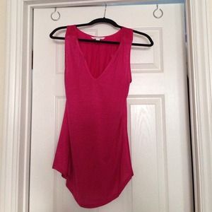 Fushia Modal Silk split neck tank top