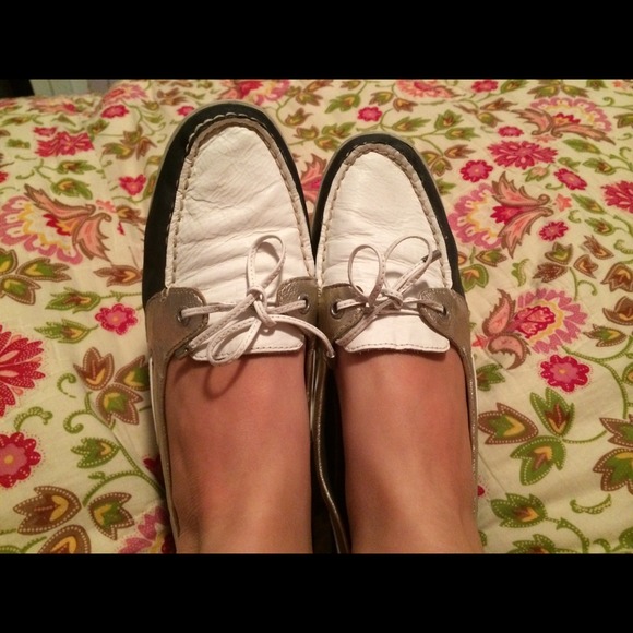 Blue and white Sperrys
