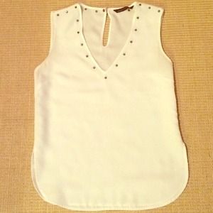 ZARA Woman White Studded Sleeveless Blouse