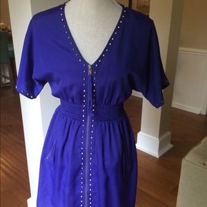 Purple w/ gold accent exposed zipper pocket dress