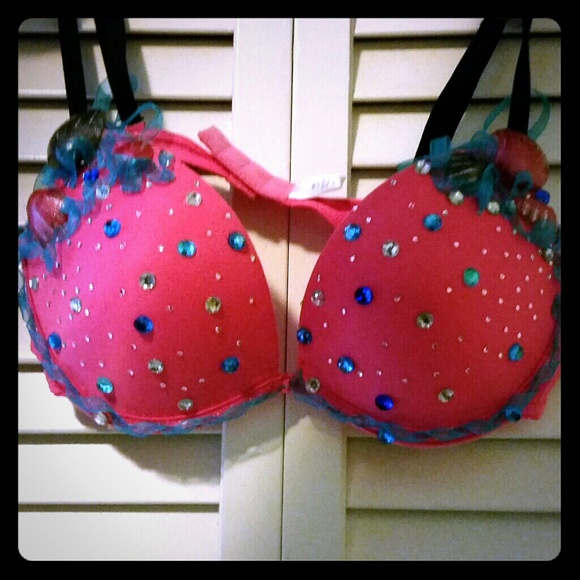 Pink Mermaid Seashell Bling Rave Bra/ Bikini Top