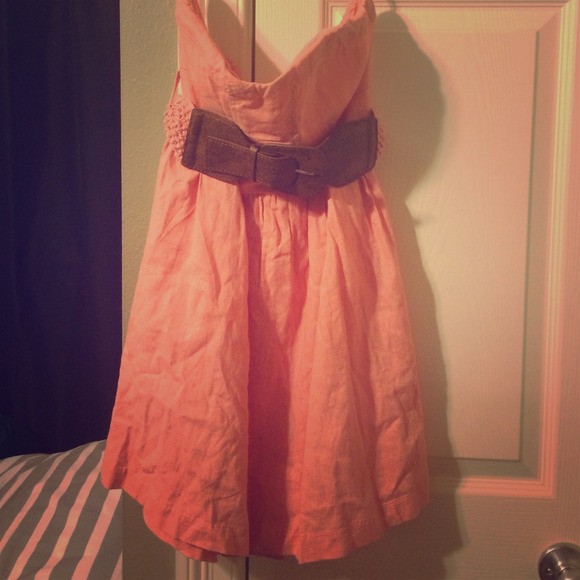 Pink summer belted strapless dress
