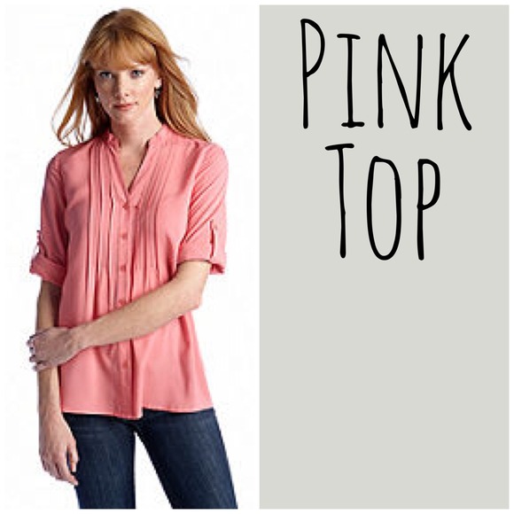 Viscose roll-tab sleeve top in pink/coral