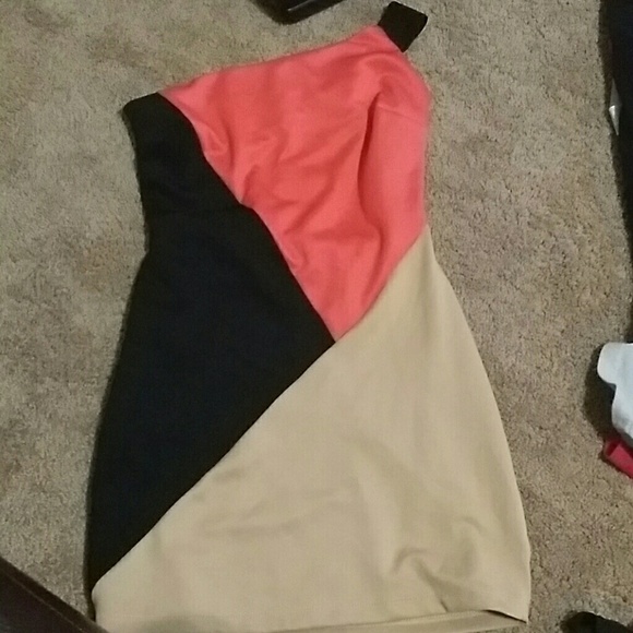 Sexy color block one sholder dress