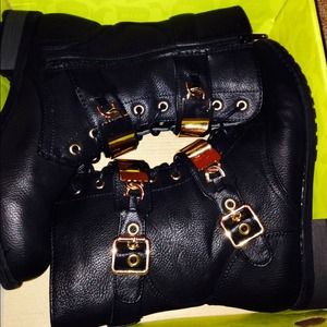 Black Combat Boots w/ Gold Belts