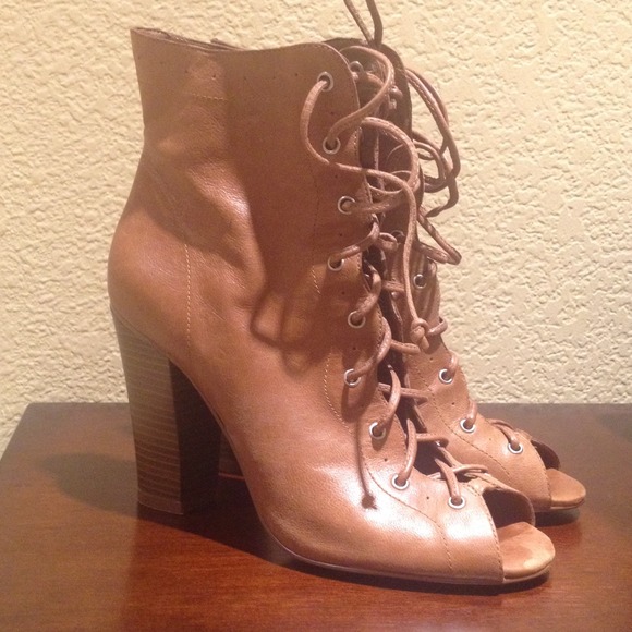 Vintage lace up open toe boots