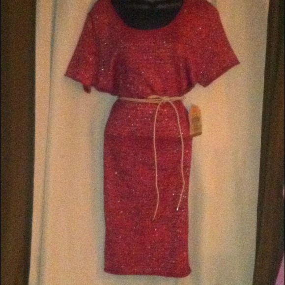 Sparkly red sweater dress with tie rope style belt