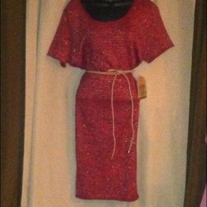 Sparkly red sweater dress with tie rope style belt