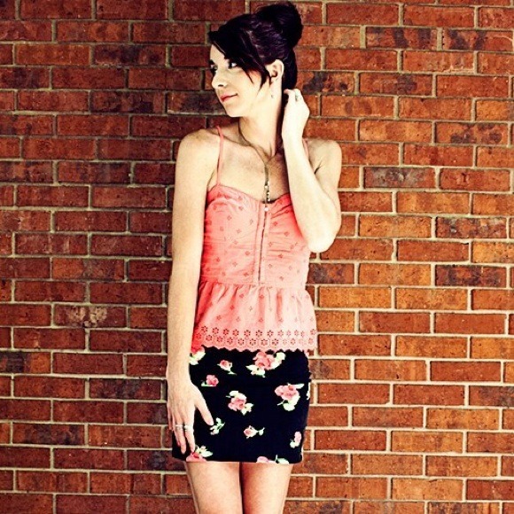 American Eagle Outfitters Tops - Coral eyelet lace peplum tank American Eagle Outfitters Tops - Coral eyelet lace peplum tank