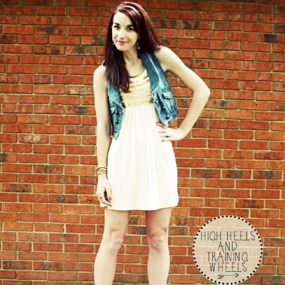Xhilaration Dresses & Skirts - Off white dress with gold sequin stripes Xhilaration Dresses & Skirts - Off white dress with gold sequin stripes