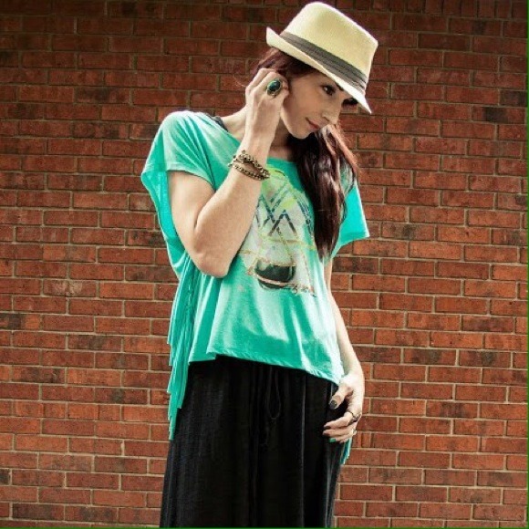 PacSun Tops - Teal graphic fringe tee PacSun Tops - Teal graphic fringe tee