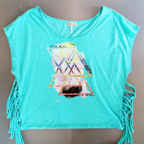 PacSun Tops - Teal graphic fringe tee PacSun Tops - Teal graphic fringe tee