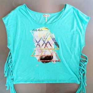 PacSun Tops - Teal graphic fringe tee PacSun Tops - Teal graphic fringe tee