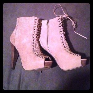 Steve Madden suede peep-toe booties.