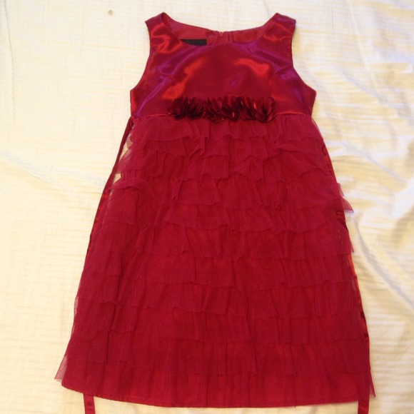 Girls size 8 red satin & toole dress