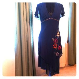 Elegant BCBG midnight blue 100% silk dress.