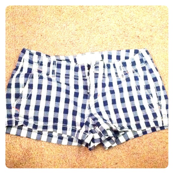 Blue and white checkered shorts