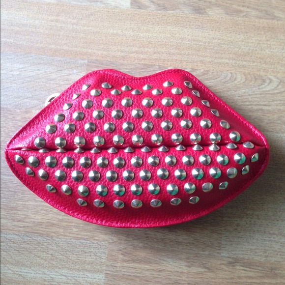 Handbags - Red studded lip cross body bag