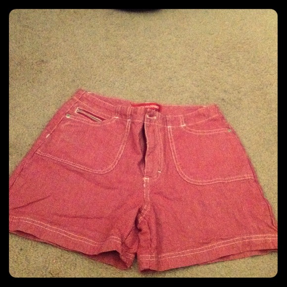 Red and white pin stripped, high waisted shorts!!