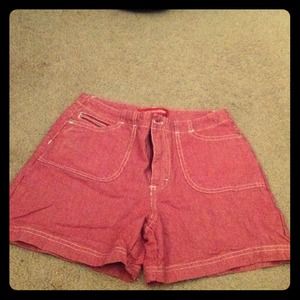 Red and white pin stripped, high waisted shorts!!