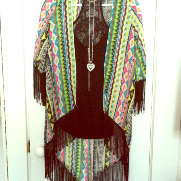 NWT Fringed Aztec Kimono