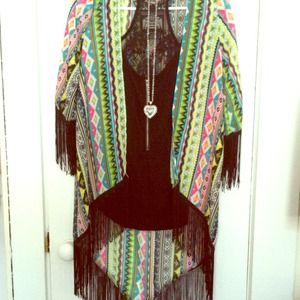 NWT Fringed Aztec Kimono
